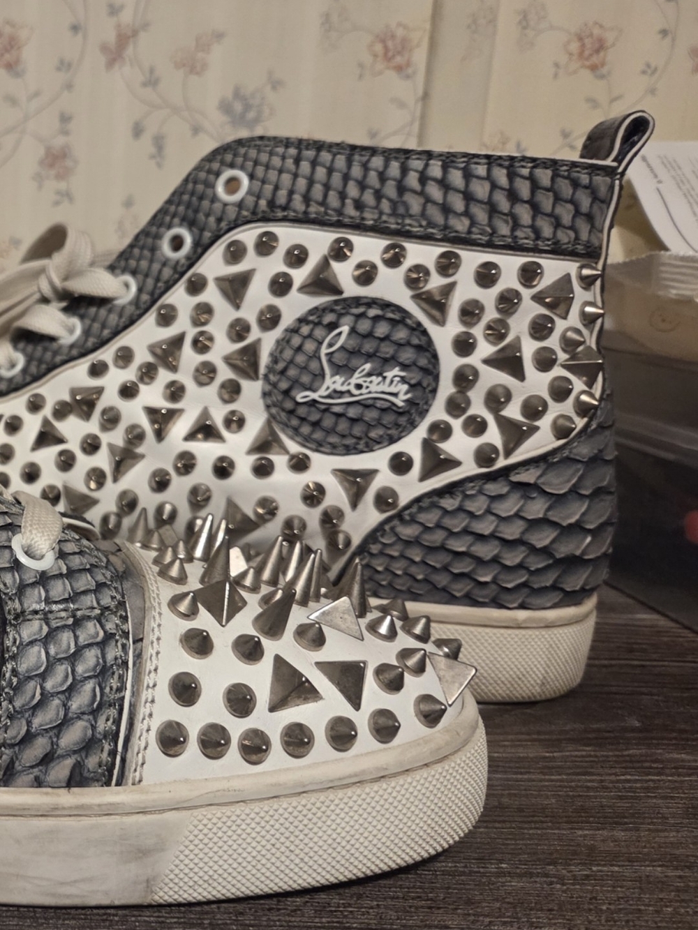 Christian Louboutin Beige and White Leather Sneaker Interior